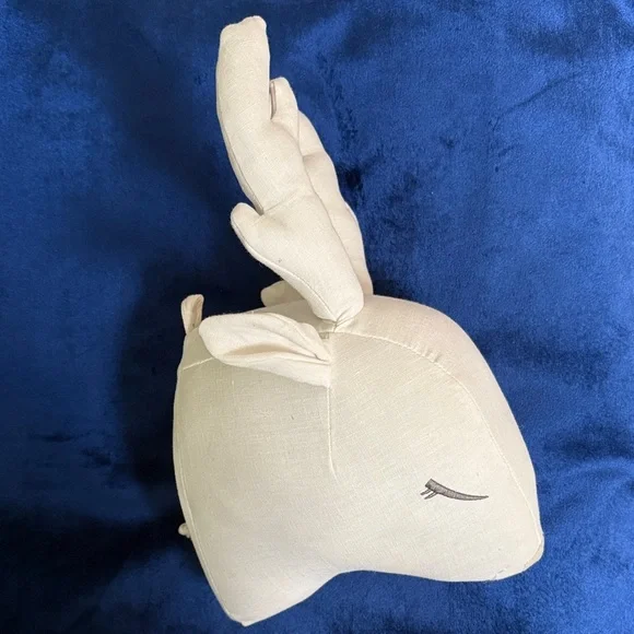 Reindeer Head Christmas Wall Decoration White Fabric “Stuffed” - Picture 7 of 11